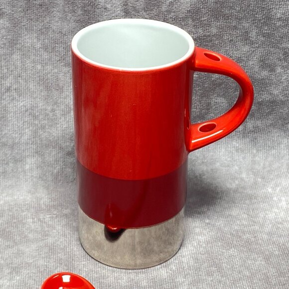 Starbucks 2014 Verismo Red/Silver Espresso Coffee Mug Cup With Ceramic Spoon 8oz - Picture 4 of 10